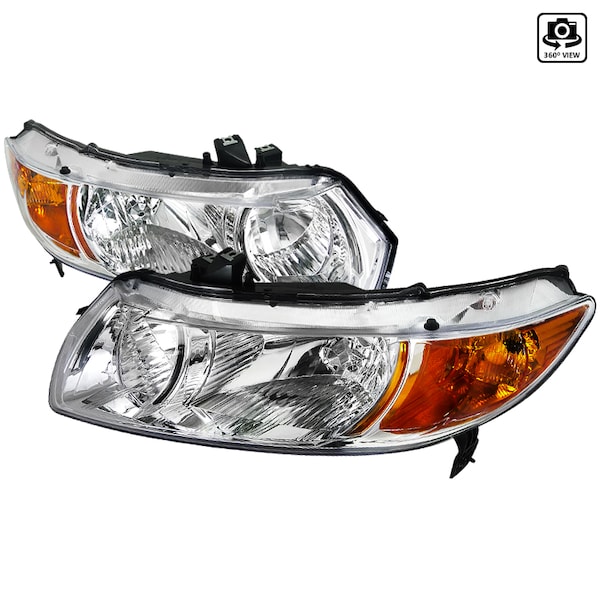 Spec-D Tuning 06-10 Honda Civic Euro Headlights Chrome Housing 2LH-CV062-RS - main